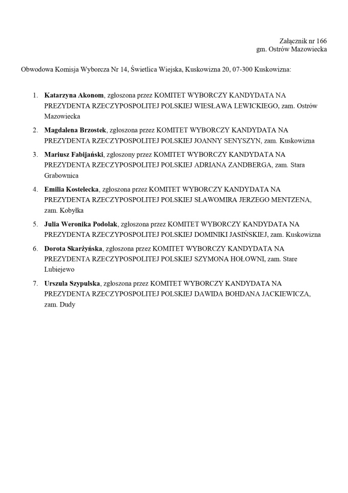 Wybory prezydenckie 2025. Skład obwodowych komisji wyborczych - zdjęcie #78 - eOstroleka.pl