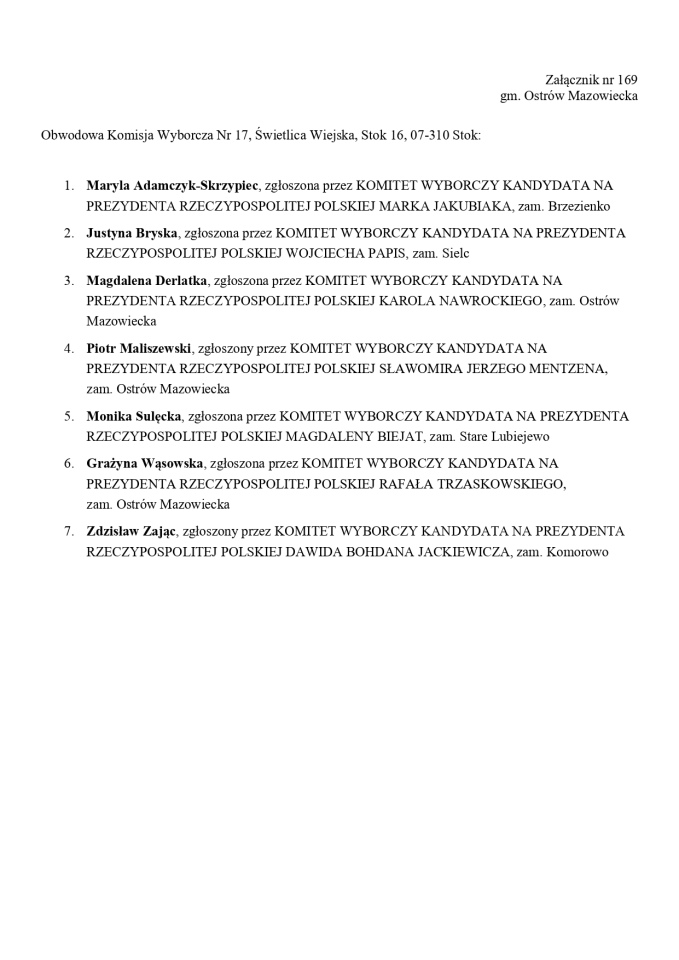 Wybory prezydenckie 2025. Skład obwodowych komisji wyborczych - zdjęcie #75 - eOstroleka.pl