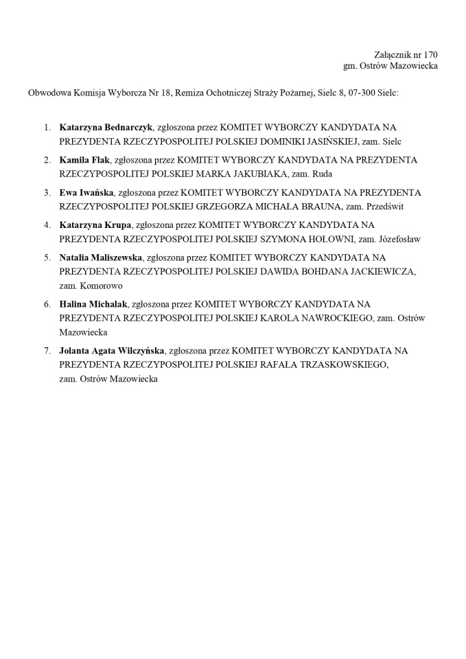 Wybory prezydenckie 2025. Skład obwodowych komisji wyborczych - zdjęcie #74 - eOstroleka.pl