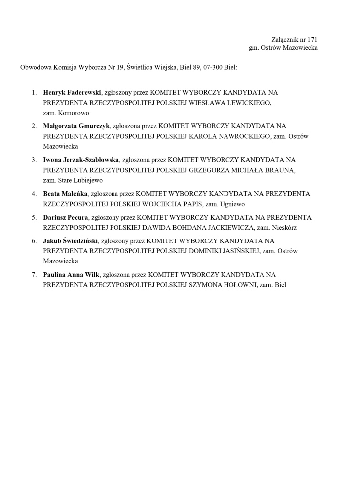Wybory prezydenckie 2025. Skład obwodowych komisji wyborczych - zdjęcie #73 - eOstroleka.pl