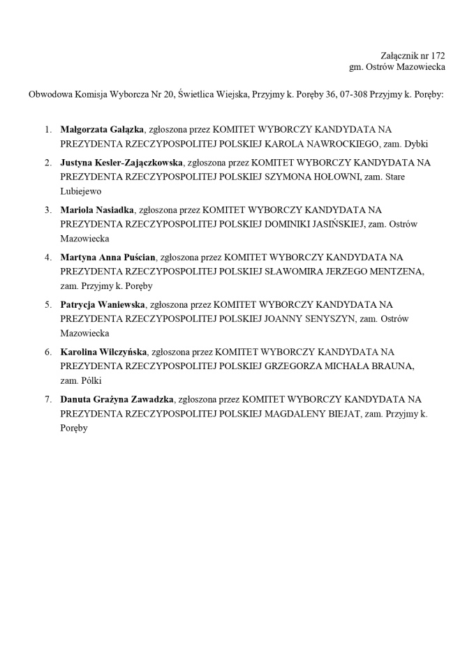 Wybory prezydenckie 2025. Skład obwodowych komisji wyborczych - zdjęcie #72 - eOstroleka.pl