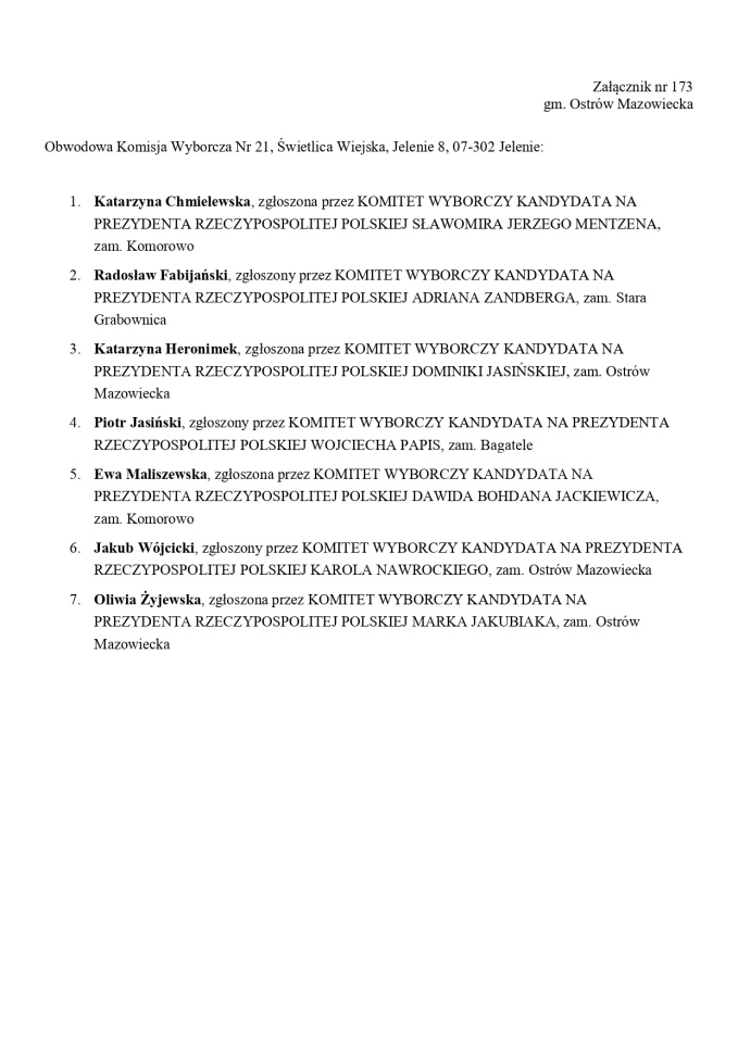 Wybory prezydenckie 2025. Skład obwodowych komisji wyborczych - zdjęcie #71 - eOstroleka.pl
