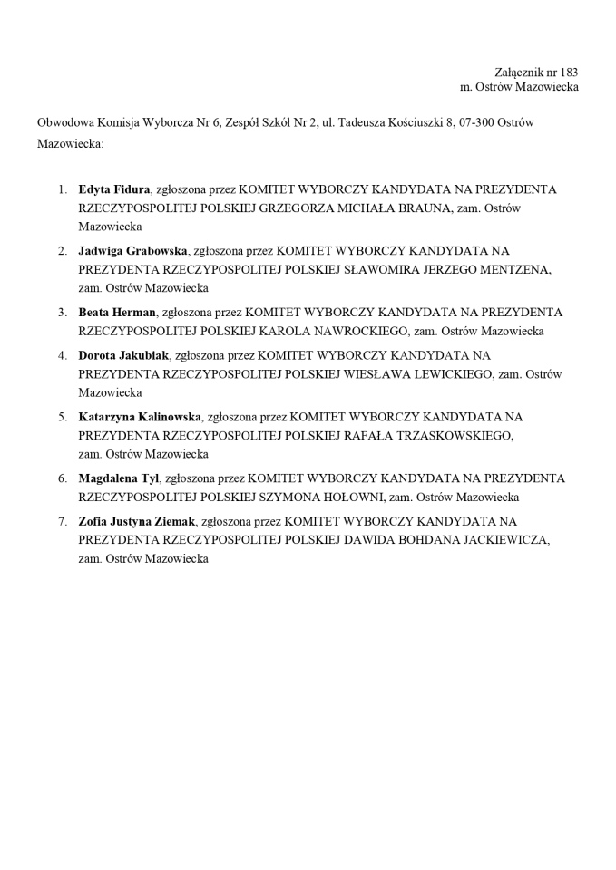 Wybory prezydenckie 2025. Skład obwodowych komisji wyborczych - zdjęcie #61 - eOstroleka.pl