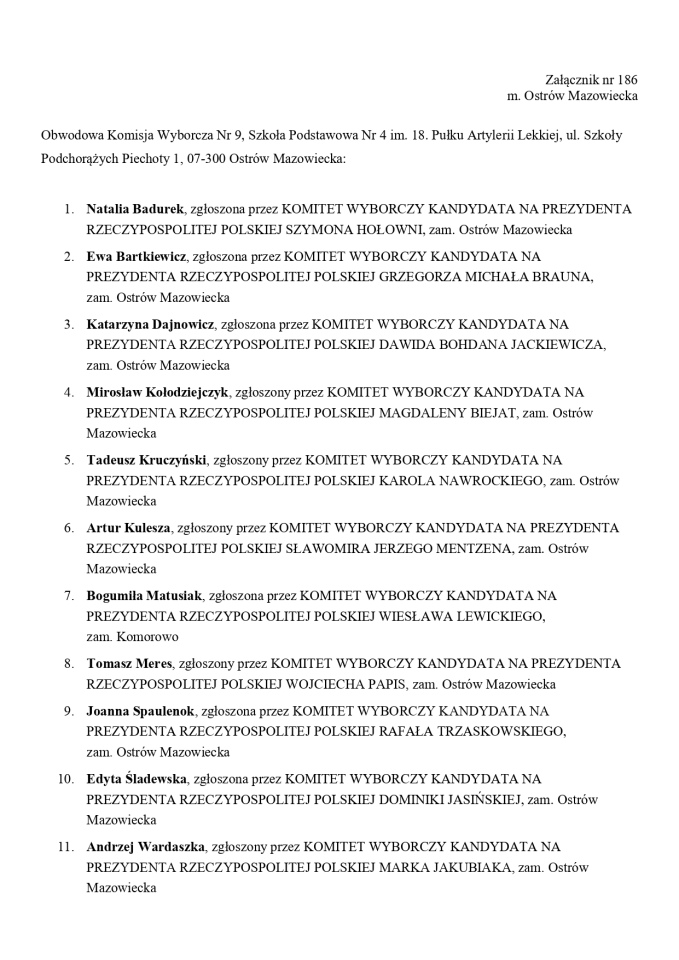 Wybory prezydenckie 2025. Skład obwodowych komisji wyborczych - zdjęcie #58 - eOstroleka.pl