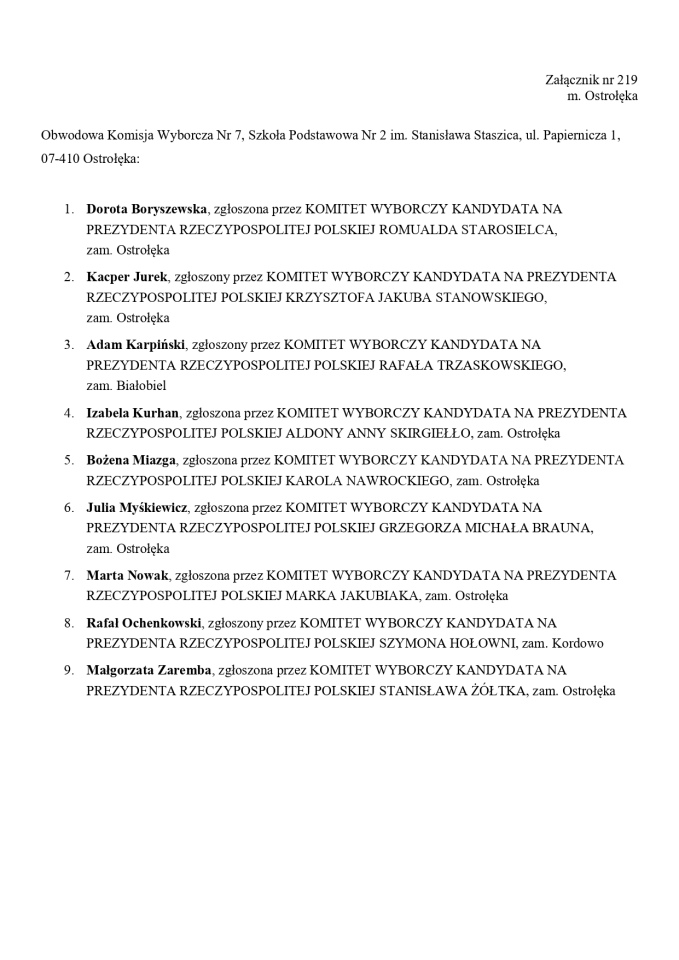 Wybory prezydenckie 2025. Skład obwodowych komisji wyborczych - zdjęcie #23 - eOstroleka.pl
