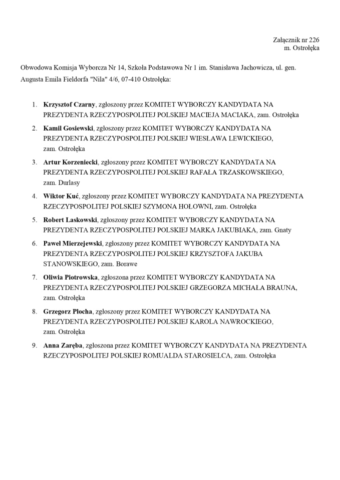 Wybory prezydenckie 2025. Skład obwodowych komisji wyborczych - zdjęcie #16 - eOstroleka.pl