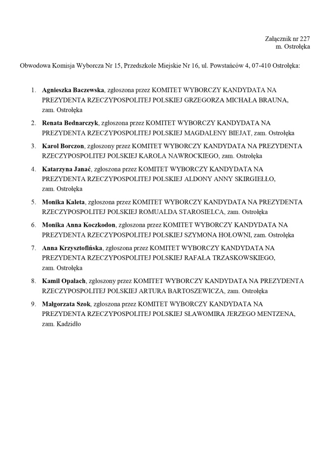 Wybory prezydenckie 2025. Skład obwodowych komisji wyborczych - zdjęcie #15 - eOstroleka.pl