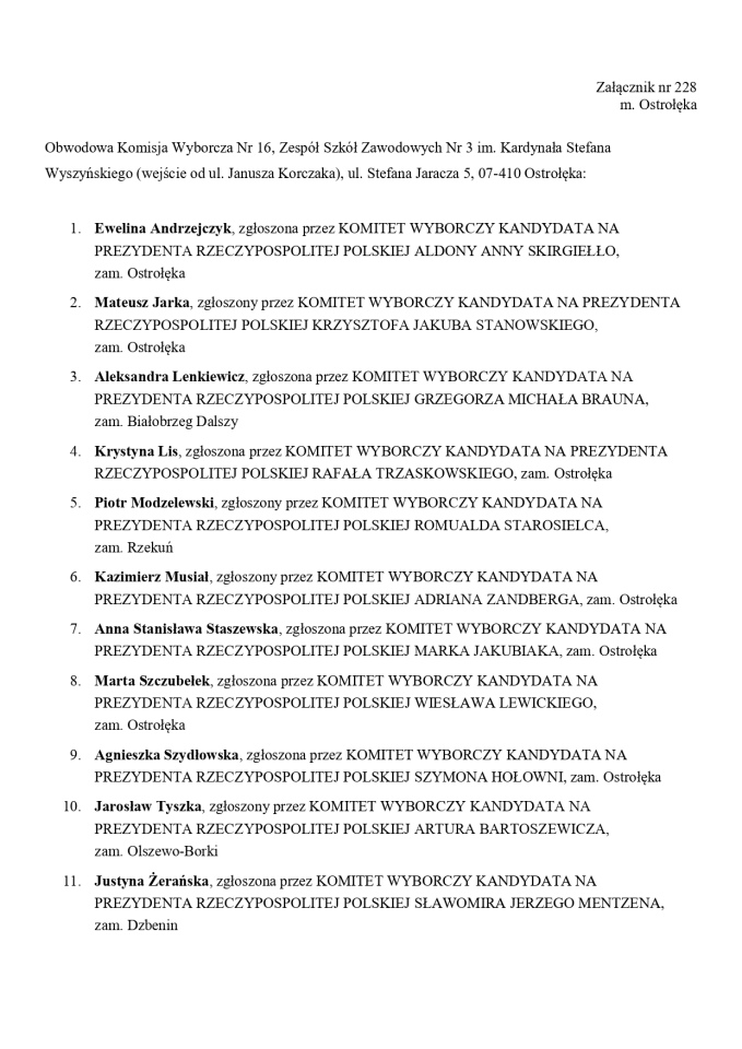 Wybory prezydenckie 2025. Skład obwodowych komisji wyborczych - zdjęcie #14 - eOstroleka.pl