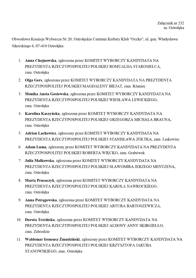 Wybory prezydenckie 2025. Skład obwodowych komisji wyborczych - zdjęcie #10 - eOstroleka.pl