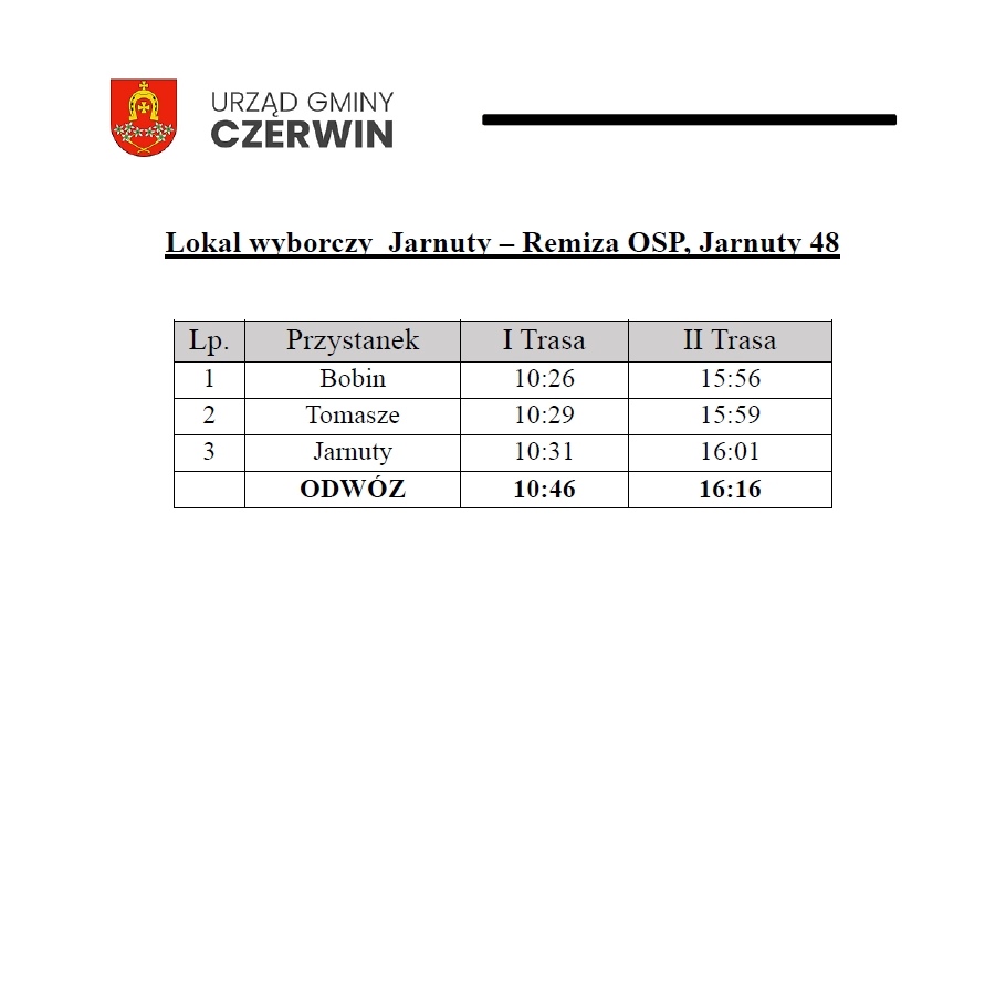 Bezpłatny transport do lokali wyborczych w gminie Czerwin - rozkład jazdy [18.05.2025] - zdjęcie #6 - eOstroleka.pl