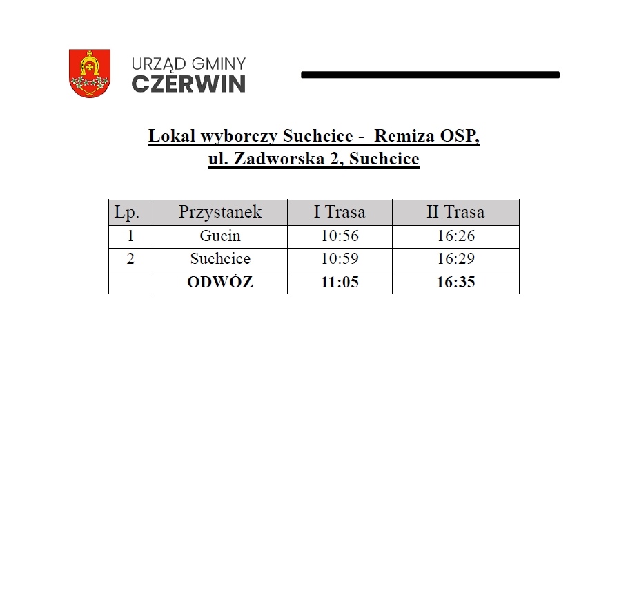Bezpłatny transport do lokali wyborczych w gminie Czerwin - rozkład jazdy [18.05.2025] - zdjęcie #5 - eOstroleka.pl
