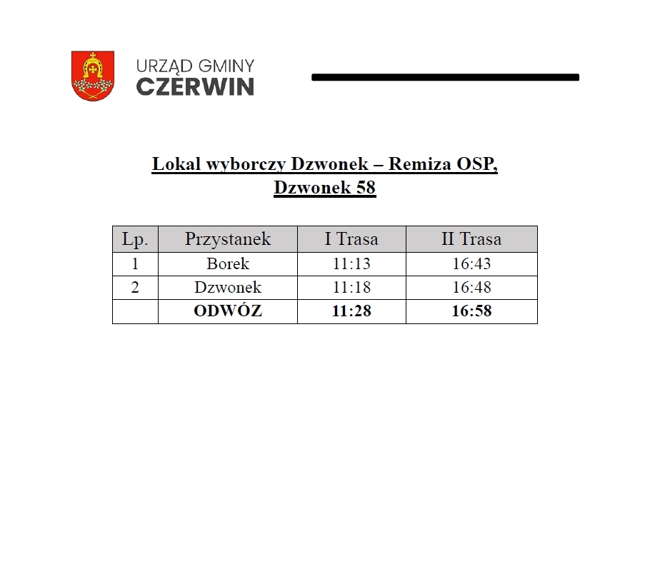Bezpłatny transport do lokali wyborczych w gminie Czerwin - rozkład jazdy [18.05.2025] - zdjęcie #4 - eOstroleka.pl