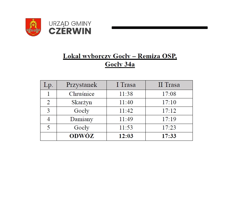Bezpłatny transport do lokali wyborczych w gminie Czerwin - rozkład jazdy [18.05.2025] - zdjęcie #3 - eOstroleka.pl
