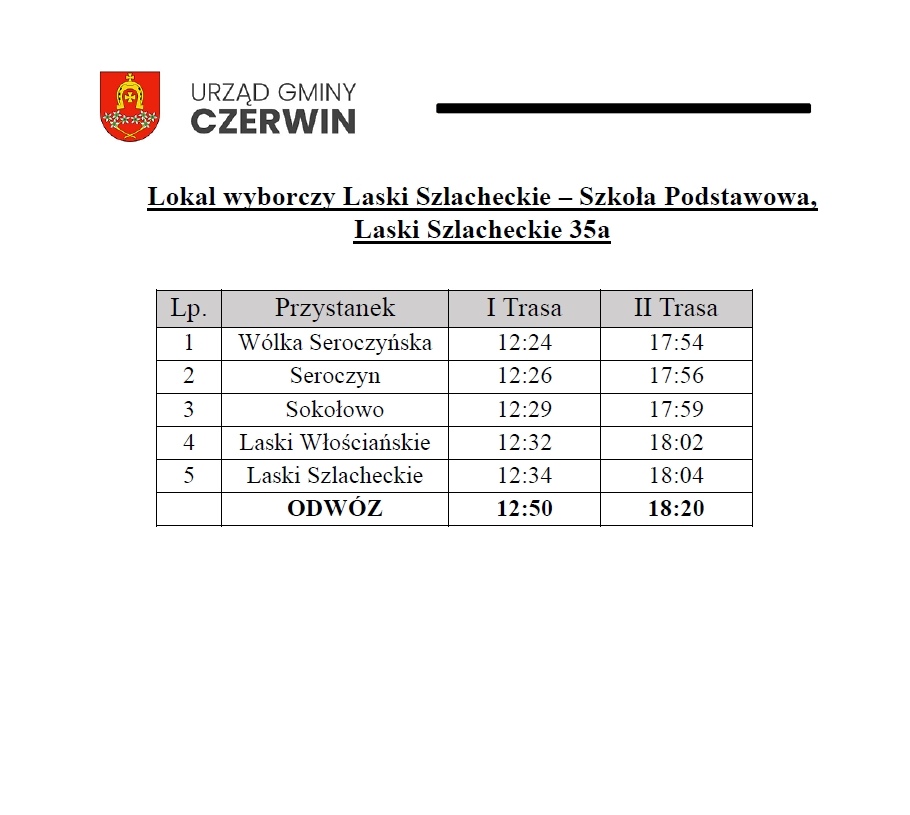 Bezpłatny transport do lokali wyborczych w gminie Czerwin - rozkład jazdy [18.05.2025] - zdjęcie #2 - eOstroleka.pl