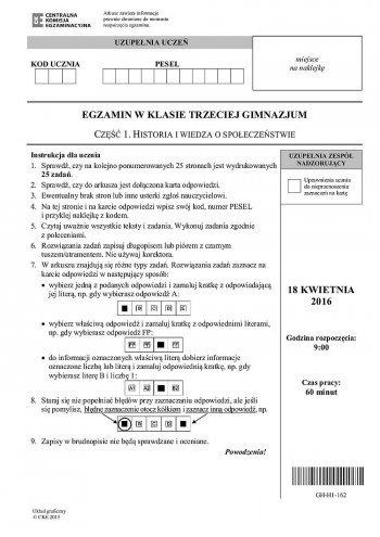 Egzamin gimnazjalny 2016: Historia, wiedza o społeczeństwie [ARKUSZE EGZAMINACYJNE] - zdjęcie #29 - eOstroleka.pl