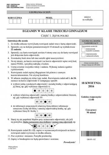 Egzamin gimnazjalny 2016: Język Polski [ARKUSZE EGZAMINACYJNE] - zdjęcie #11 - eOstroleka.pl