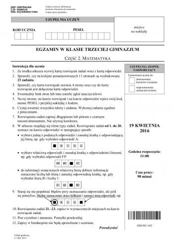 Egzamin gimnazjalny 2016: Matematyka [ARKUSZE EGZAMINACYJNE] - zdjęcie #11 - eOstroleka.pl